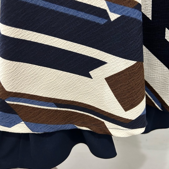 Pinkyotto Beige and Blue Abstract Geometric Textured Printed Ruffle Dress - Picture 3 of 8